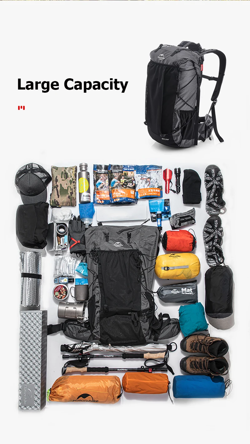 Naturehike Men's Backpack 40L Climbing Backpack Travel Shoulder Bag Fishing Trekking Rucksack Camping Hiking Backpack with Cover