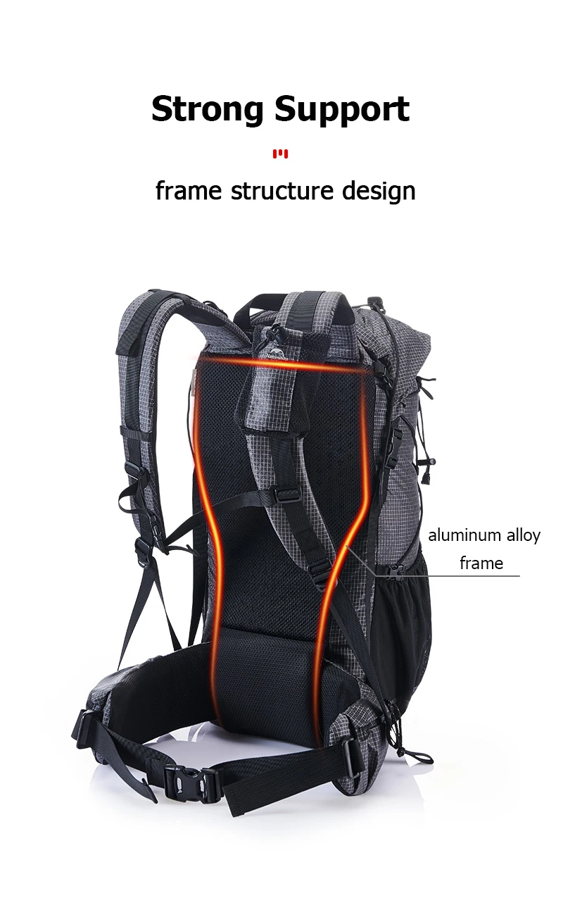 Naturehike Men's Backpack 40L Climbing Backpack Travel Shoulder Bag Fishing Trekking Rucksack Camping Hiking Backpack with Cover