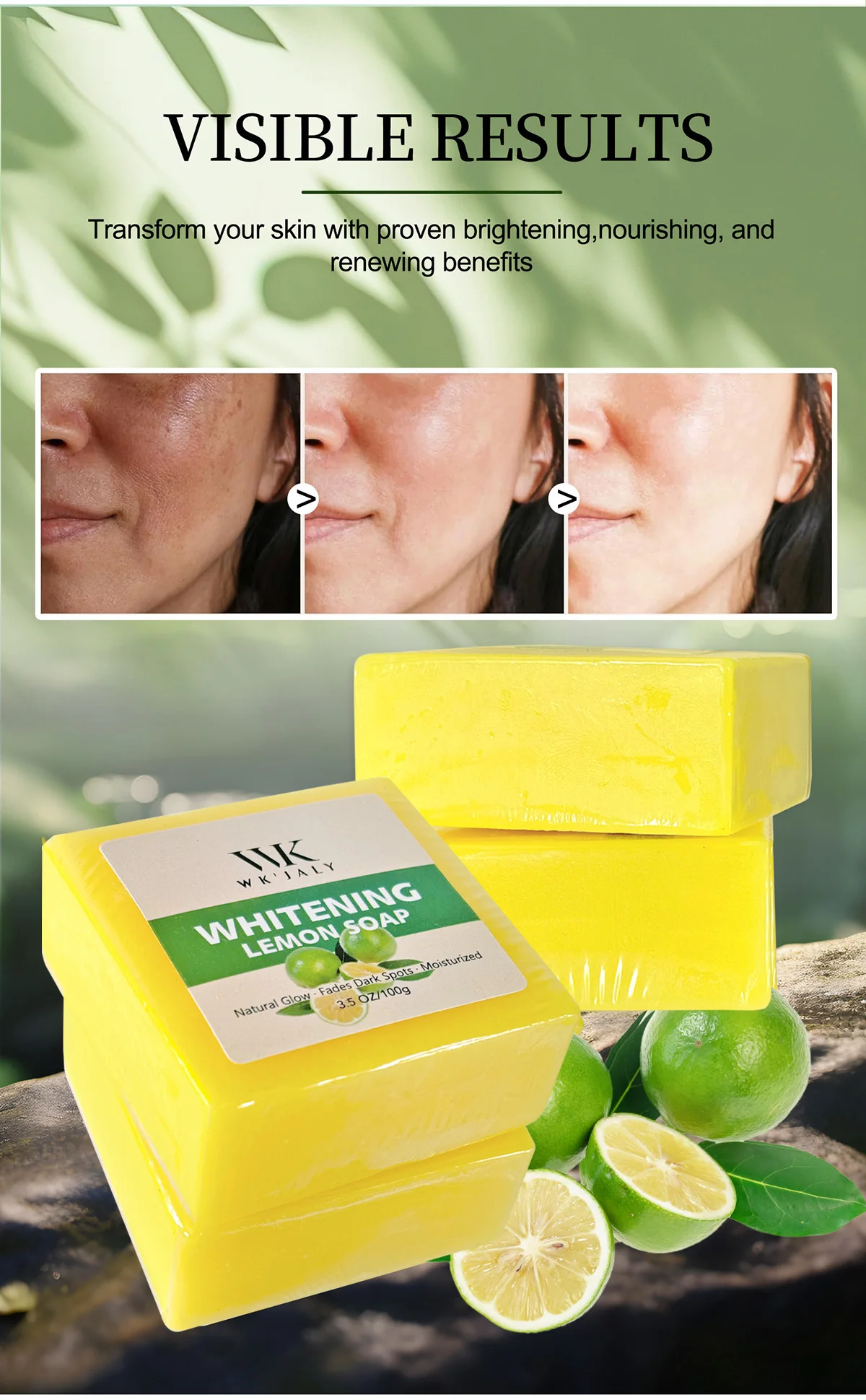 WK JALY Lemon Brightening Soap, Anti Acne, Remove Dark Spots, Cleansing Soap For Face Body, Improve Uneven Skin Tone for Women