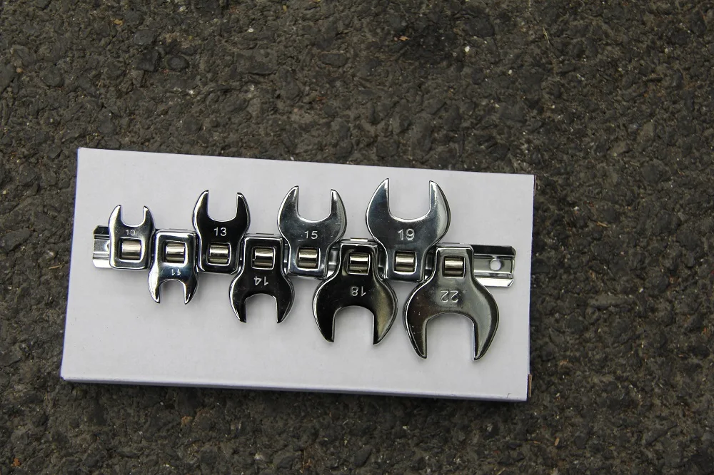 8Pcs 3/8 Inch Drive Crowfoot Wrench Set 10 to 22mm Metric/SAE Imperial Chrome Plated Crow Foot Open End Spanner Brake Wrenches