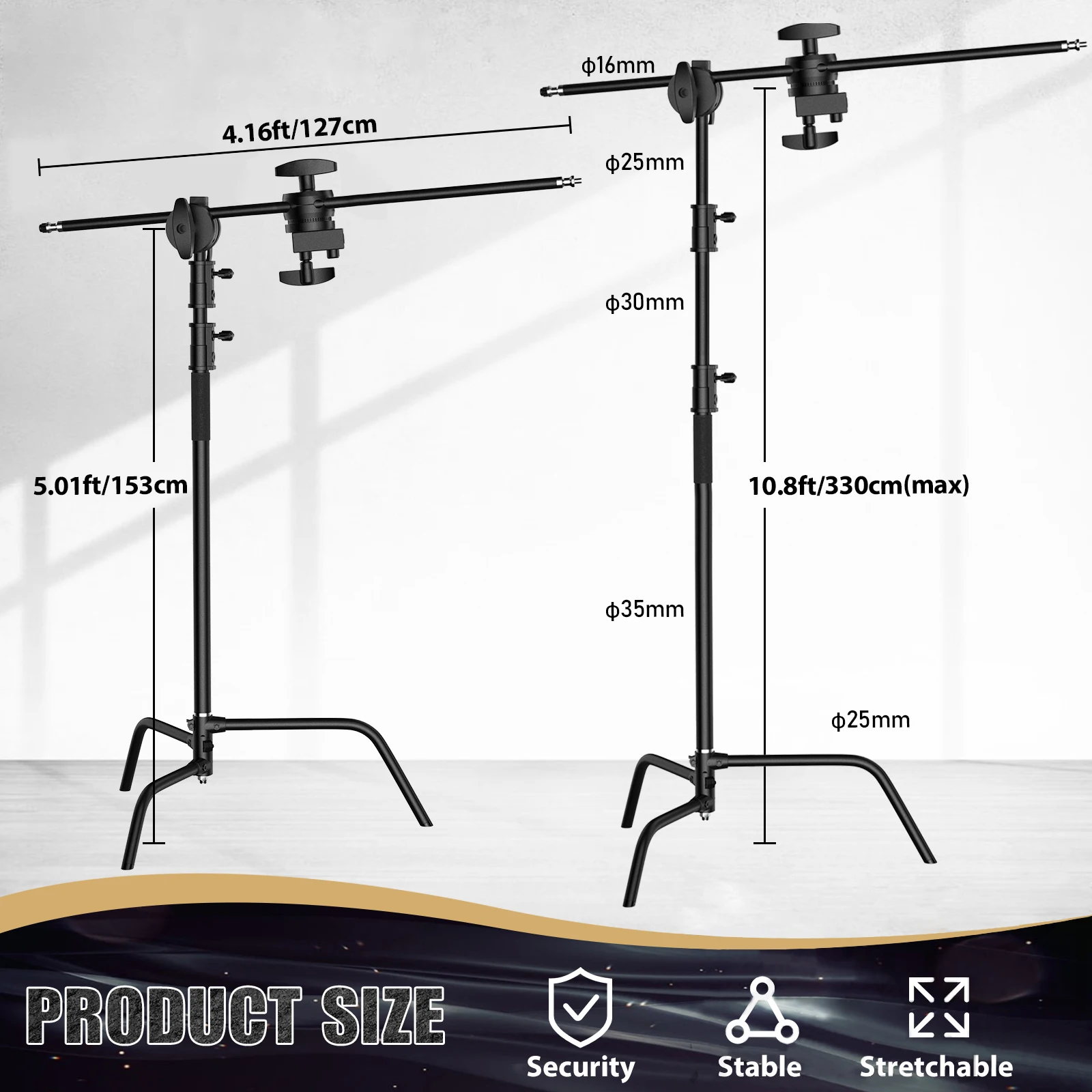 2.6M/8.5FT Stainless Steel Century Foldable Light Stand Tripod Magic Leg Photography C-Stand For Spot Light,Softbox,Photo Studio