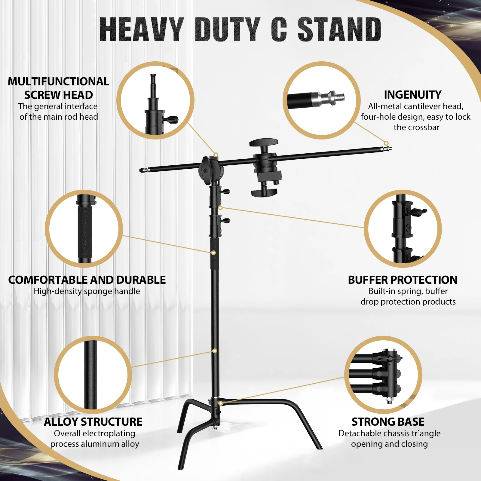 2.6M/8.5FT Stainless Steel Century Foldable Light Stand Tripod Magic Leg Photography C-Stand For Spot Light,Softbox,Photo Studio