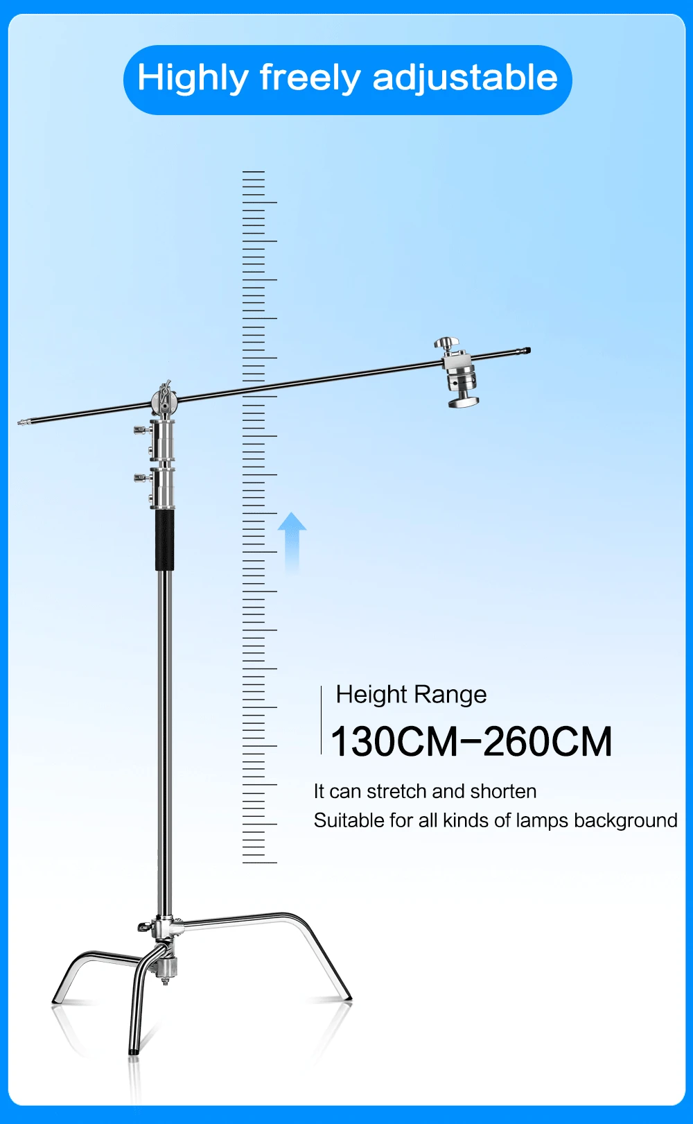 2.6M/8.5FT Stainless Steel Century Foldable Light Stand Tripod Magic Leg Photography C-Stand For Spot Light,Softbox,Photo Studio