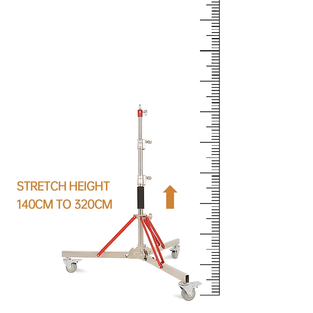 119-320cm Adjustable Heavy Duty Stainless Steel Photography C-Stand Base With Wheels Suitable For Mobile Shooting In Photography
