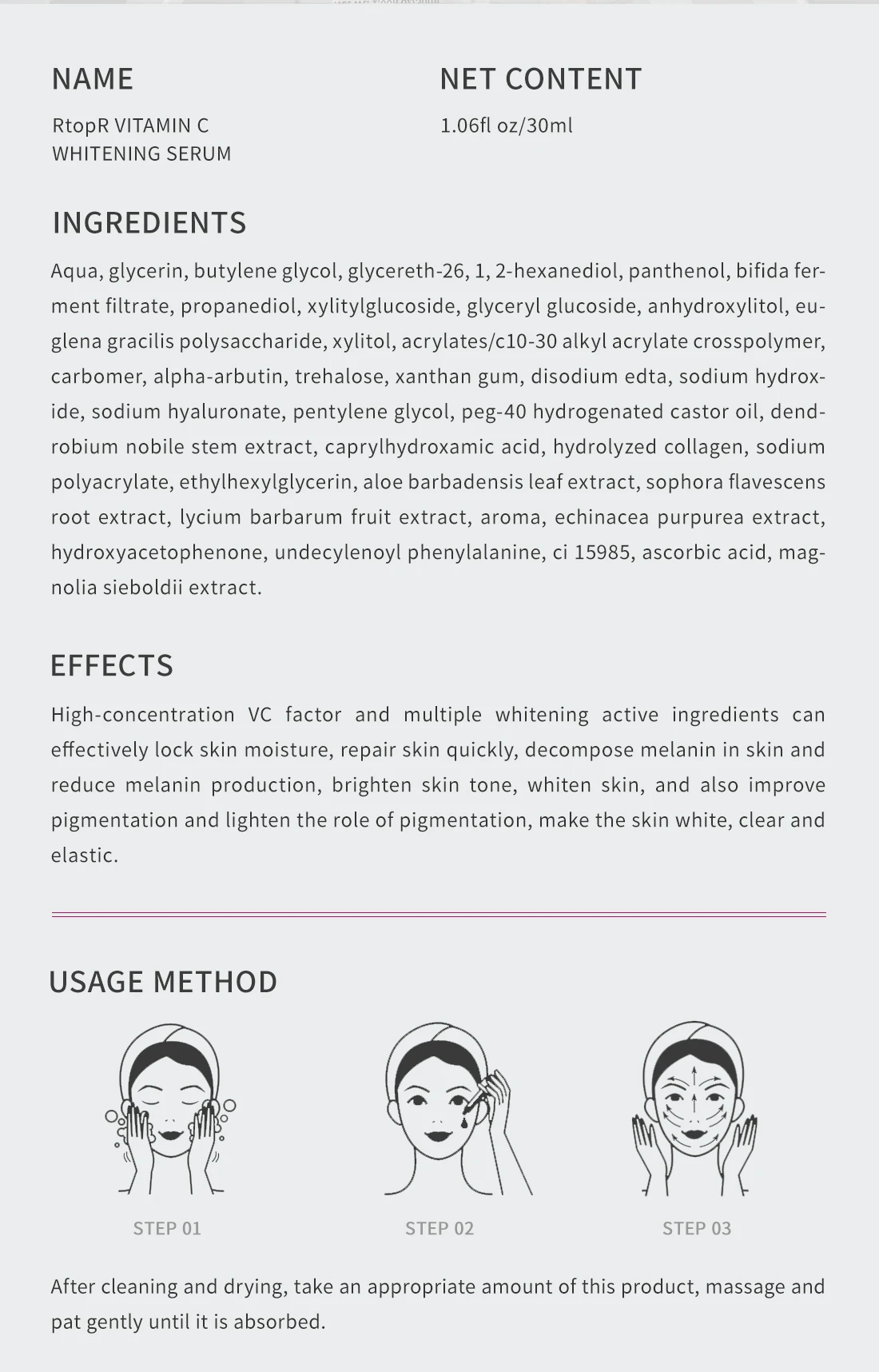 RtopR Vitamin C Whitening Essence Brightens Skin Removes Freckles Repairs Face Skin Wrinkles Lifts Firms Anti-Aging Face Care