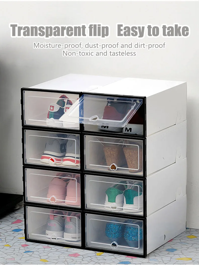 6pcs Transparent Shoe Box Shoes Organizers Plastic Thickened Foldable Dustproof Storage Box Stackable Combined Shoe Cabinet Sale
