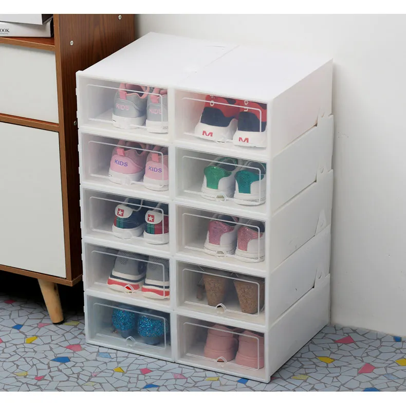 6pcs Transparent Shoe Box Shoes Organizers Plastic Thickened Foldable Dustproof Storage Box Stackable Combined Shoe Cabinet Sale