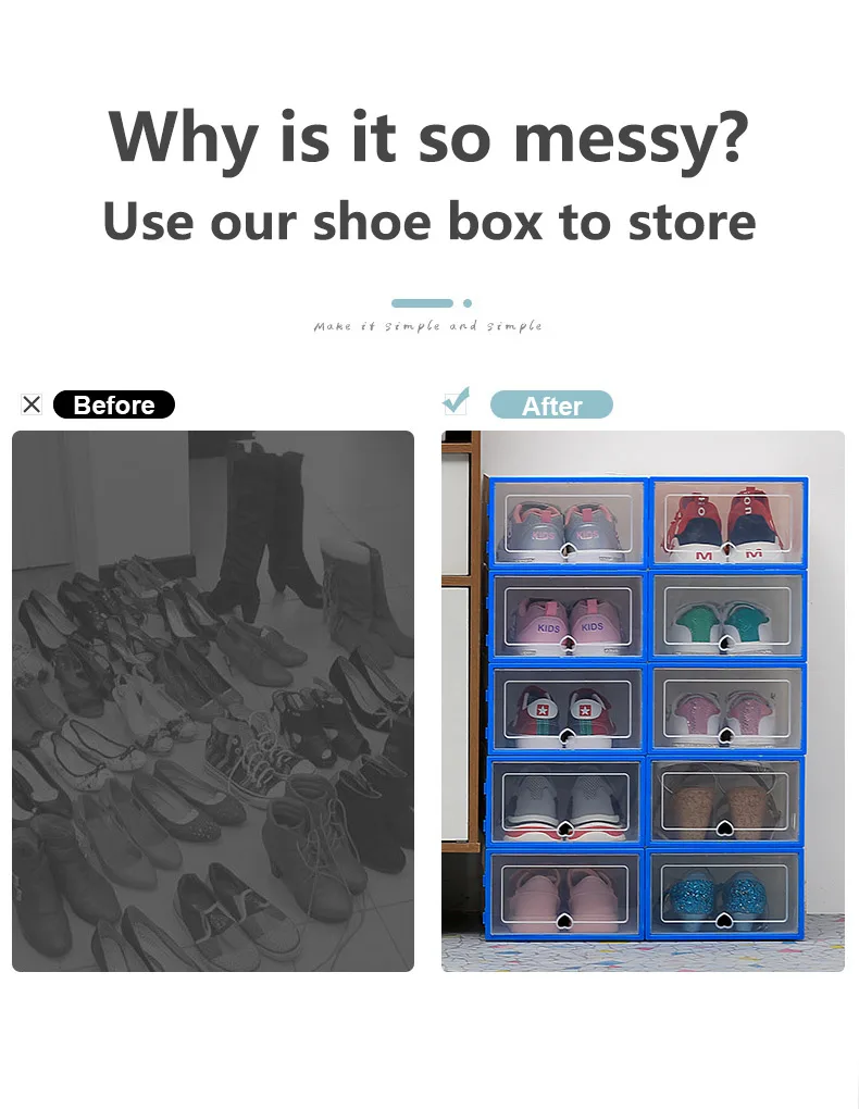 6pcs Transparent Shoe Box Shoes Organizers Plastic Thickened Foldable Dustproof Storage Box Stackable Combined Shoe Cabinet Sale