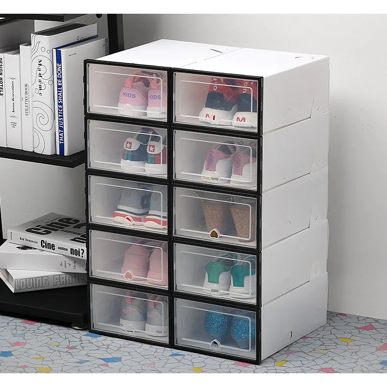 6pcs Transparent Shoe Box Shoes Organizers Plastic Thickened Foldable Dustproof Storage Box Stackable Combined Shoe Cabinet Sale