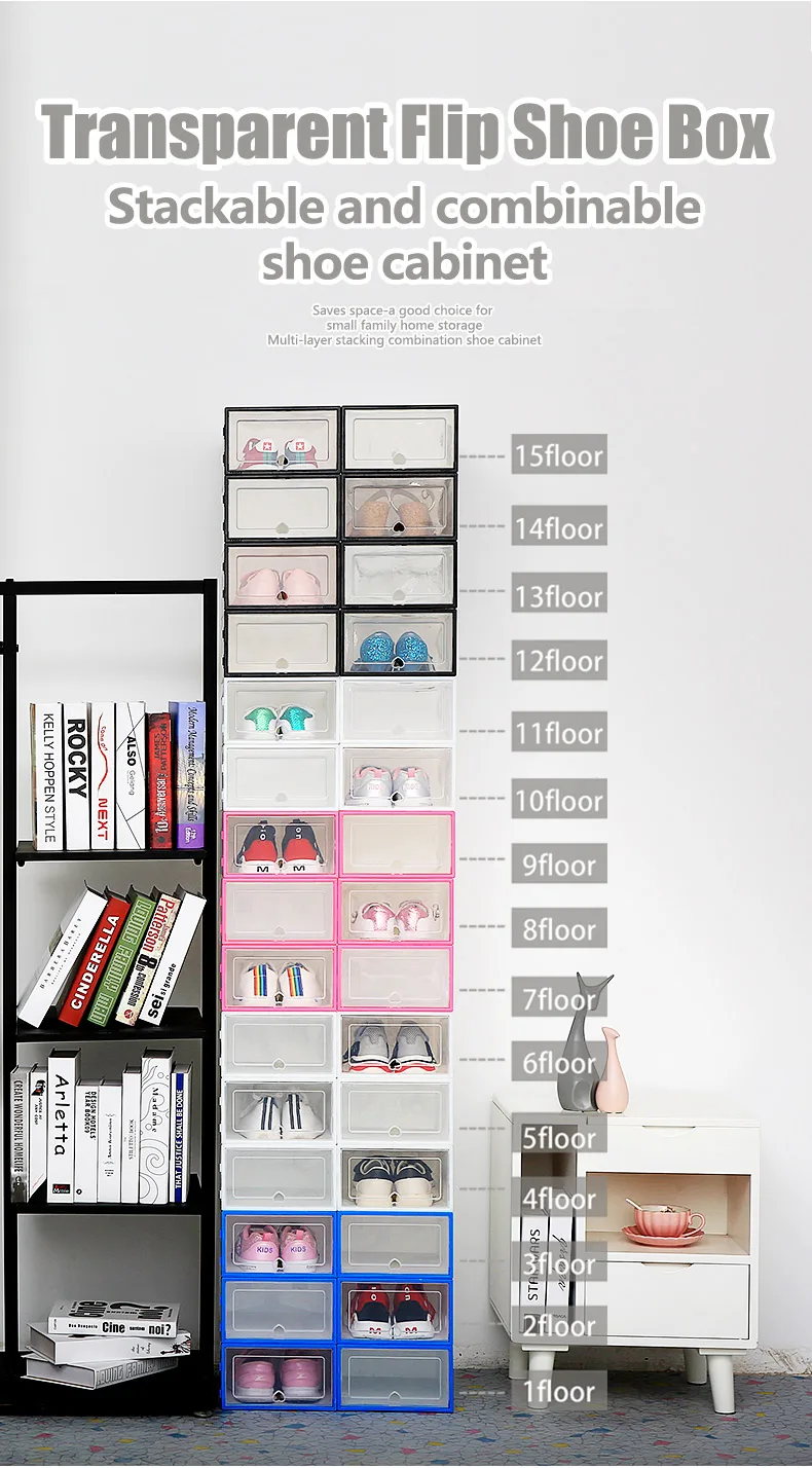 6pcs Transparent Shoe Box Shoes Organizers Plastic Thickened Foldable Dustproof Storage Box Stackable Combined Shoe Cabinet Sale