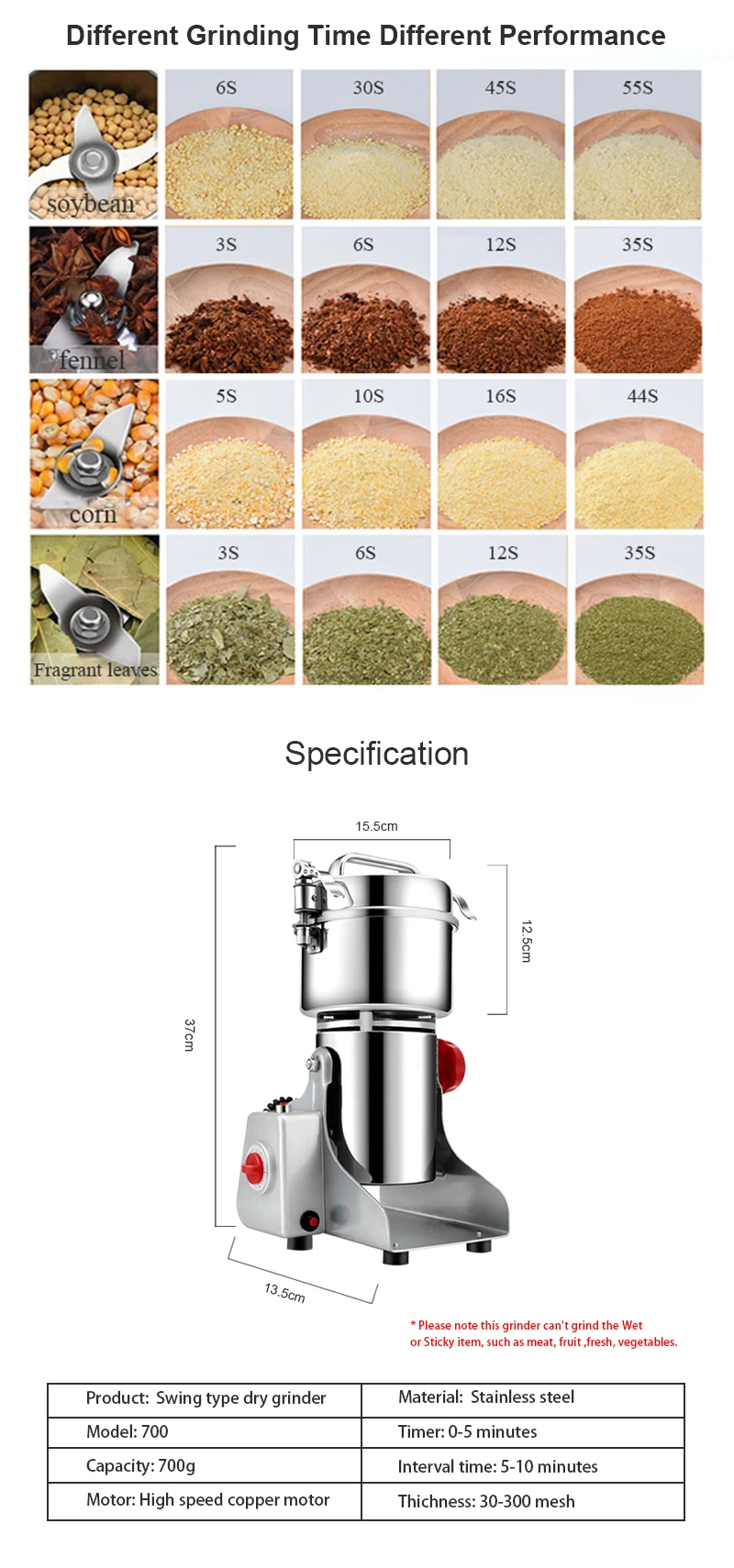 BioloMix 800g 700g Grains Spices Herbals Cereals Coffee Dry Food Grinder Mill Grinding Machine Gristmill Flour Powder Crusher