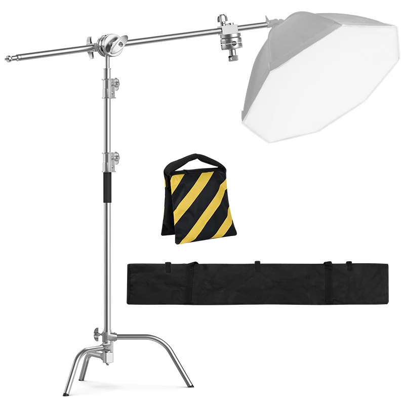 Photography C-Stand Heavy Duty Light Tripod with Hold Arm and Grip Head Adjustable Magical Leg for Studio Softbox Monolight