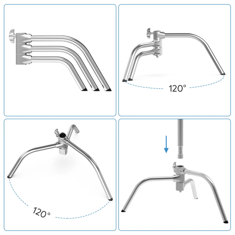 Photography C-Stand Heavy Duty Light Tripod with Hold Arm and Grip Head Adjustable Magical Leg for Studio Softbox Monolight