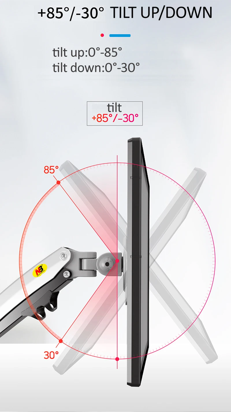 NB NEW H100 22-35' Monitor Holder Arm Gas Spring Full Motion LCD TV Mount 2-12kg Dual Arm Clamp Bracket