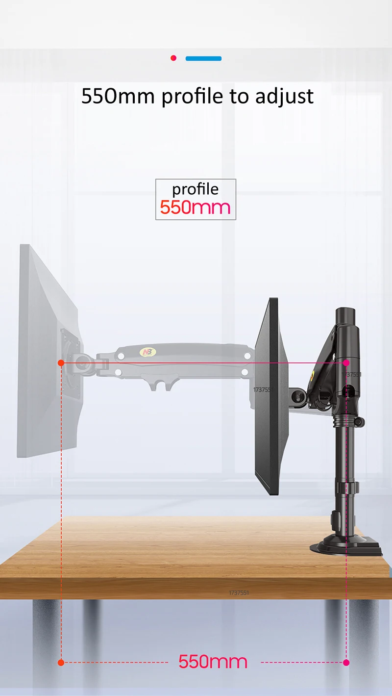 NB NEW H100 22-35' Monitor Holder Arm Gas Spring Full Motion LCD TV Mount 2-12kg Dual Arm Clamp Bracket