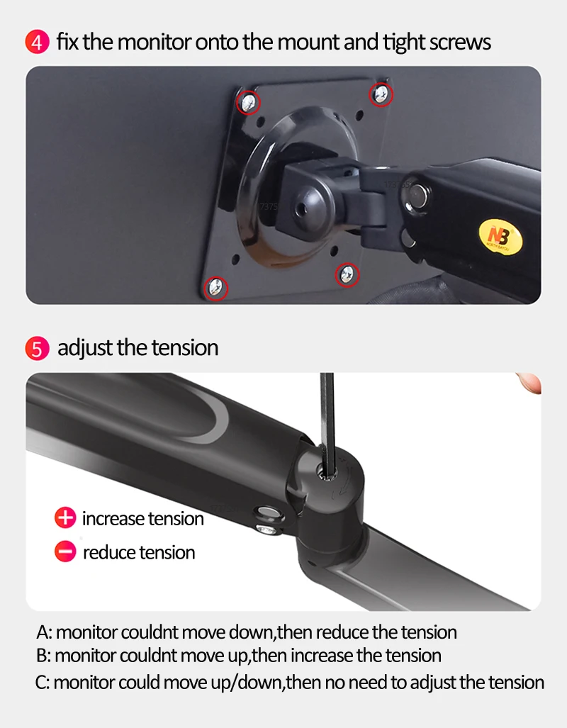 NB NEW H100 22-35' Monitor Holder Arm Gas Spring Full Motion LCD TV Mount 2-12kg Dual Arm Clamp Bracket
