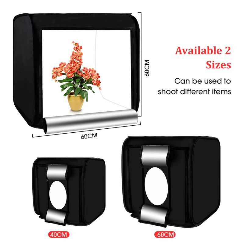 40/60cm Tabletop Light Box Photo Studio For Photography Lighting Box Adjustable Brightness With Photo Background Shooting Tent
