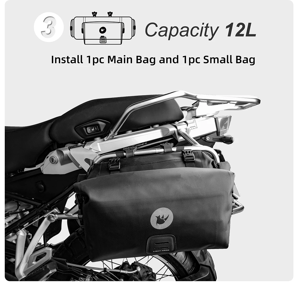 Rhinowalk Motorcycle Side Bag 100% Waterproof 8L/12L/16L/24L Big Capacity Motor Luggage Saddle Bag Outdoor Pannier Trunk Bag