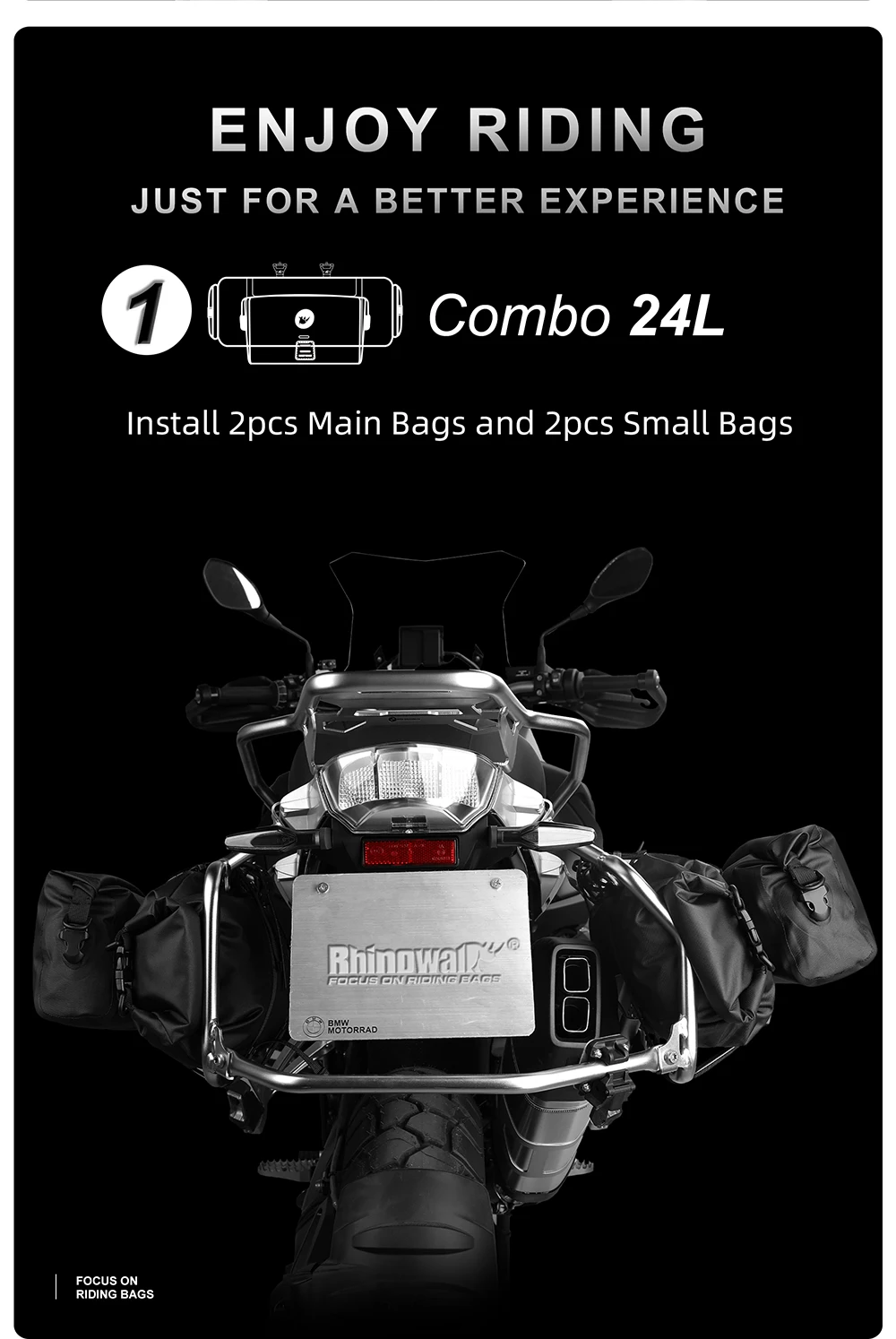 Rhinowalk Motorcycle Side Bag 100% Waterproof 8L/12L/16L/24L Big Capacity Motor Luggage Saddle Bag Outdoor Pannier Trunk Bag
