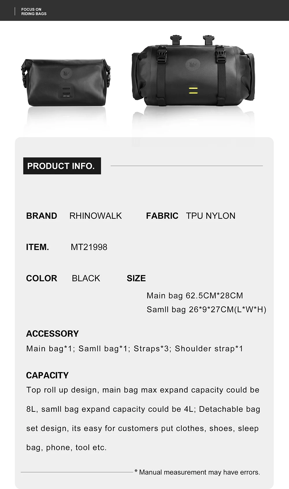 Rhinowalk Motorcycle Side Bag 100% Waterproof 8L/12L/16L/24L Big Capacity Motor Luggage Saddle Bag Outdoor Pannier Trunk Bag