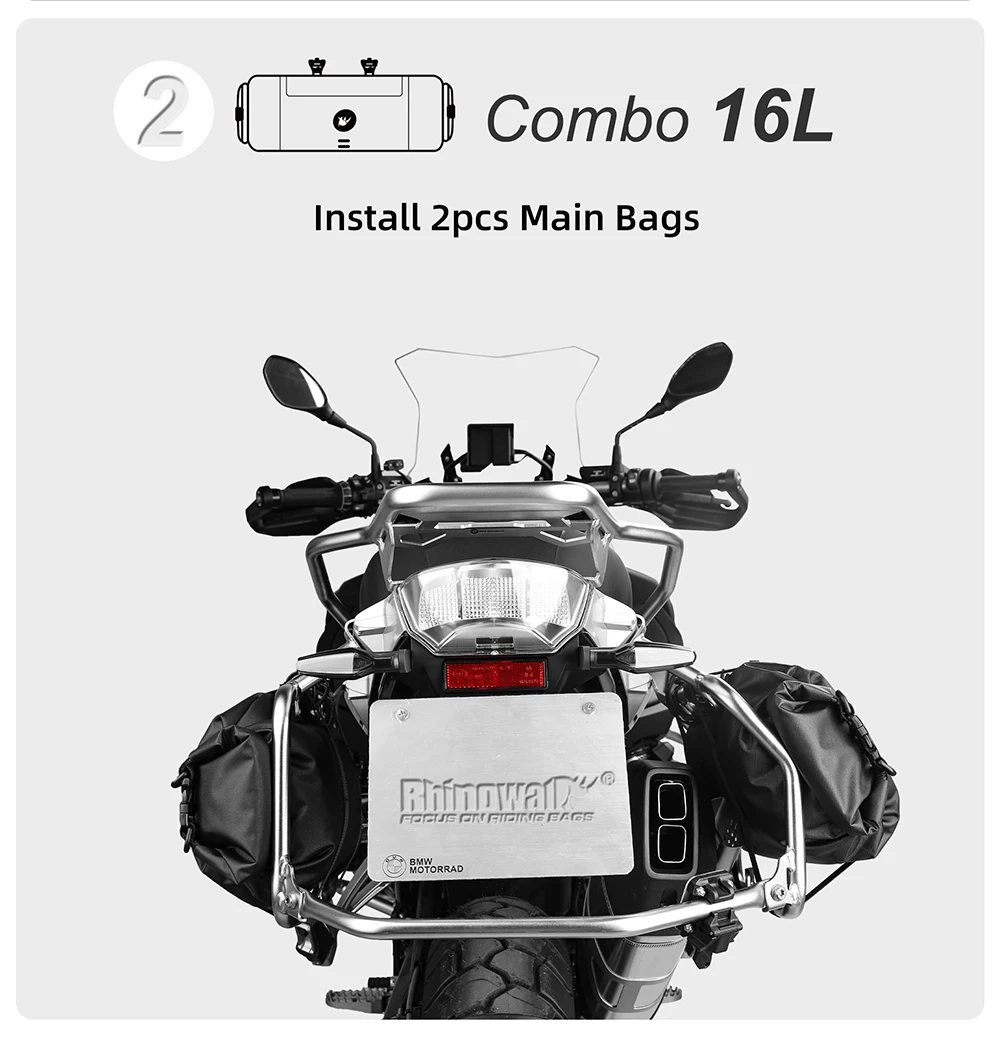 Rhinowalk Motorcycle Side Bag 100% Waterproof 8L/12L/16L/24L Big Capacity Motor Luggage Saddle Bag Outdoor Pannier Trunk Bag