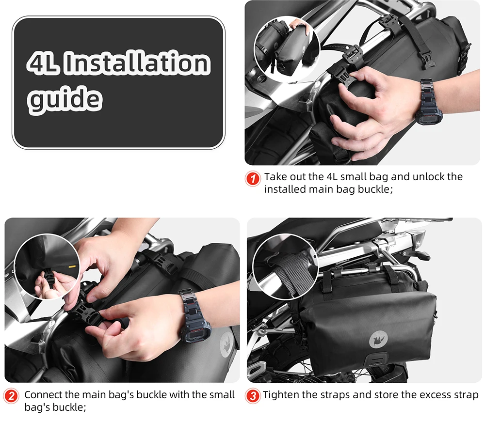 Rhinowalk Motorcycle Side Bag 100% Waterproof 8L/12L/16L/24L Big Capacity Motor Luggage Saddle Bag Outdoor Pannier Trunk Bag