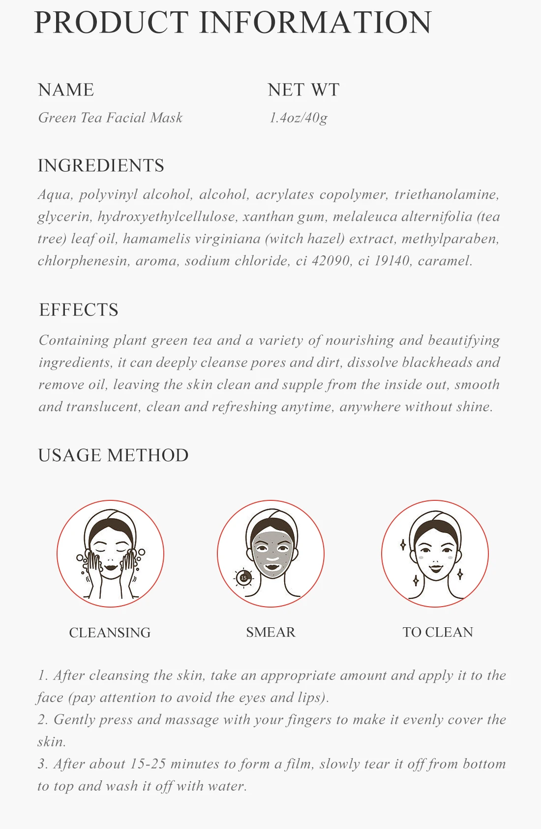 FAIR KING Green Tea Mask Blackhead Nose Oil Control Mask Deep Pore Cleansing Dirt and Blackhead Removal Skin Care Smooth 40g