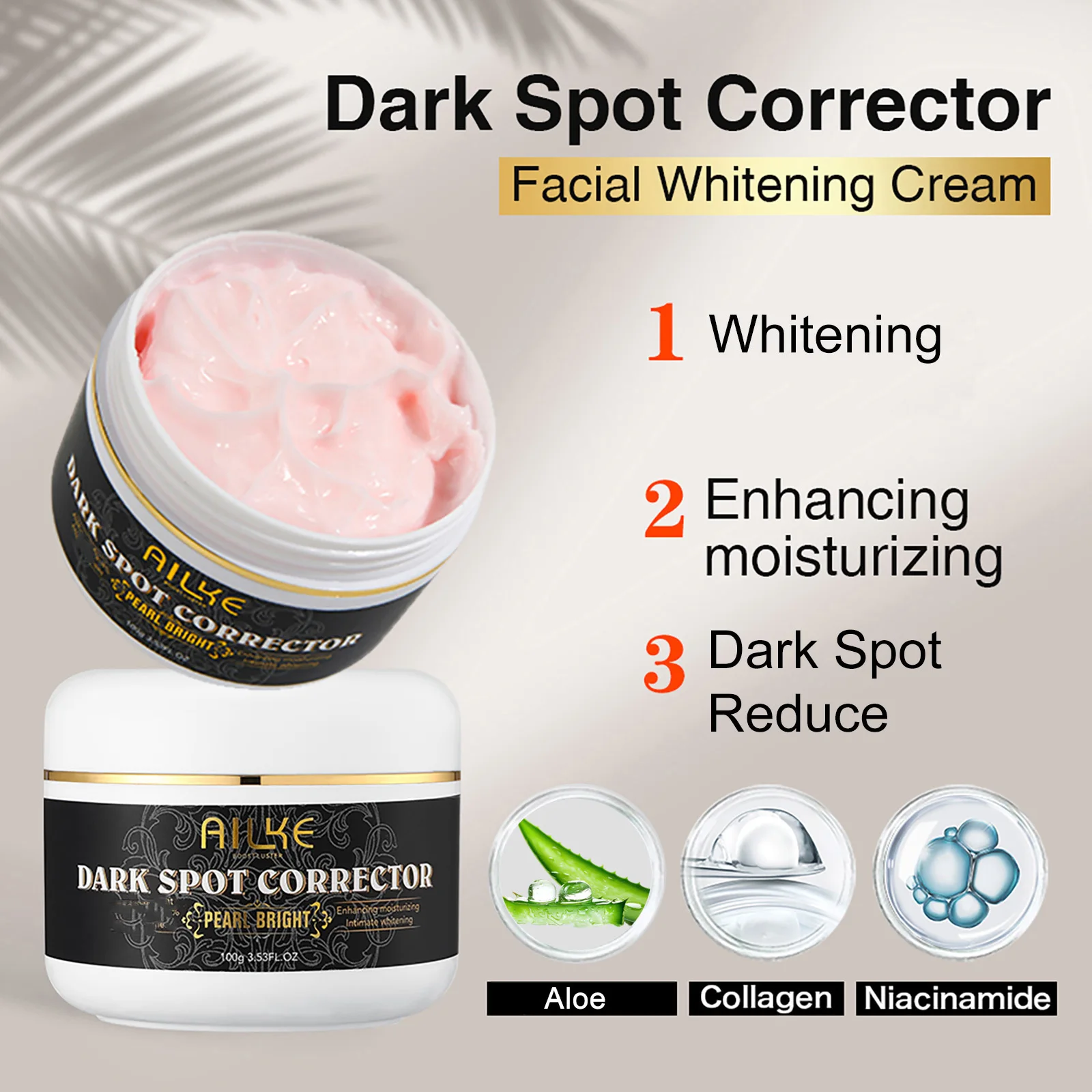 AILKE Dark Spots Corrector Pearl Bright Cream, Reduce Hyperpigmentation, Whitening, For Face, Body, Even Skin Tone, 100ml