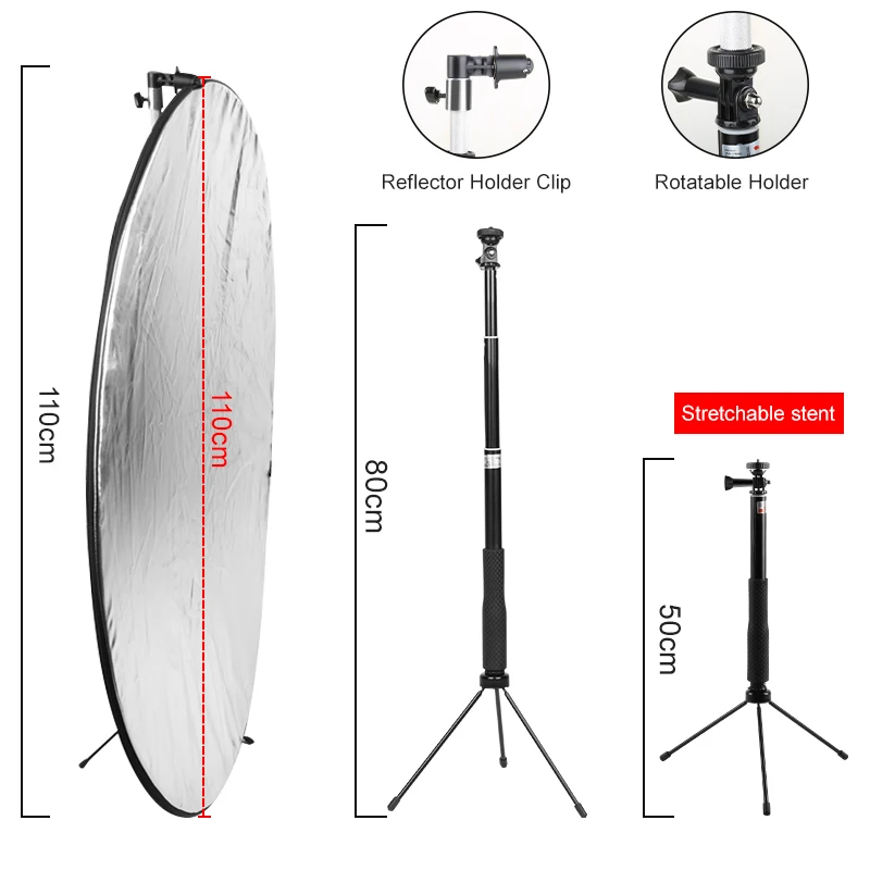 43 Inch/110cm Photography Light Reflector Collapsible Reflectors Kit With Clamp Metal Support For Photo Studio Lighting Shooting