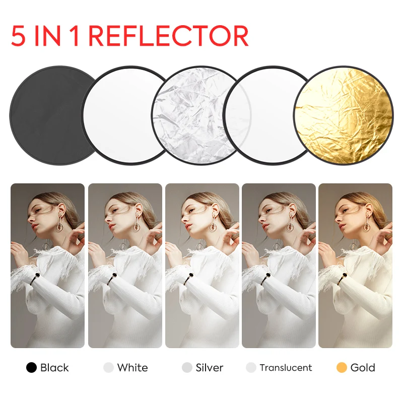 43 Inch/110cm Photography Light Reflector Collapsible Reflectors Kit With Clamp Metal Support For Photo Studio Lighting Shooting