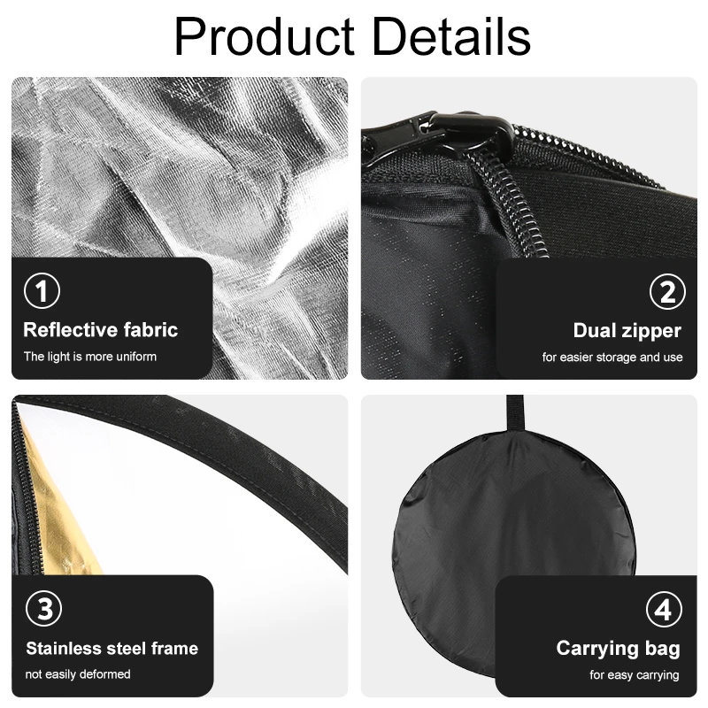 43 Inch/110cm Photography Light Reflector Collapsible Reflectors Kit With Clamp Metal Support For Photo Studio Lighting Shooting