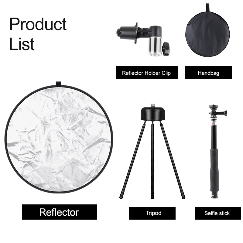 43 Inch/110cm Photography Light Reflector Collapsible Reflectors Kit With Clamp Metal Support For Photo Studio Lighting Shooting