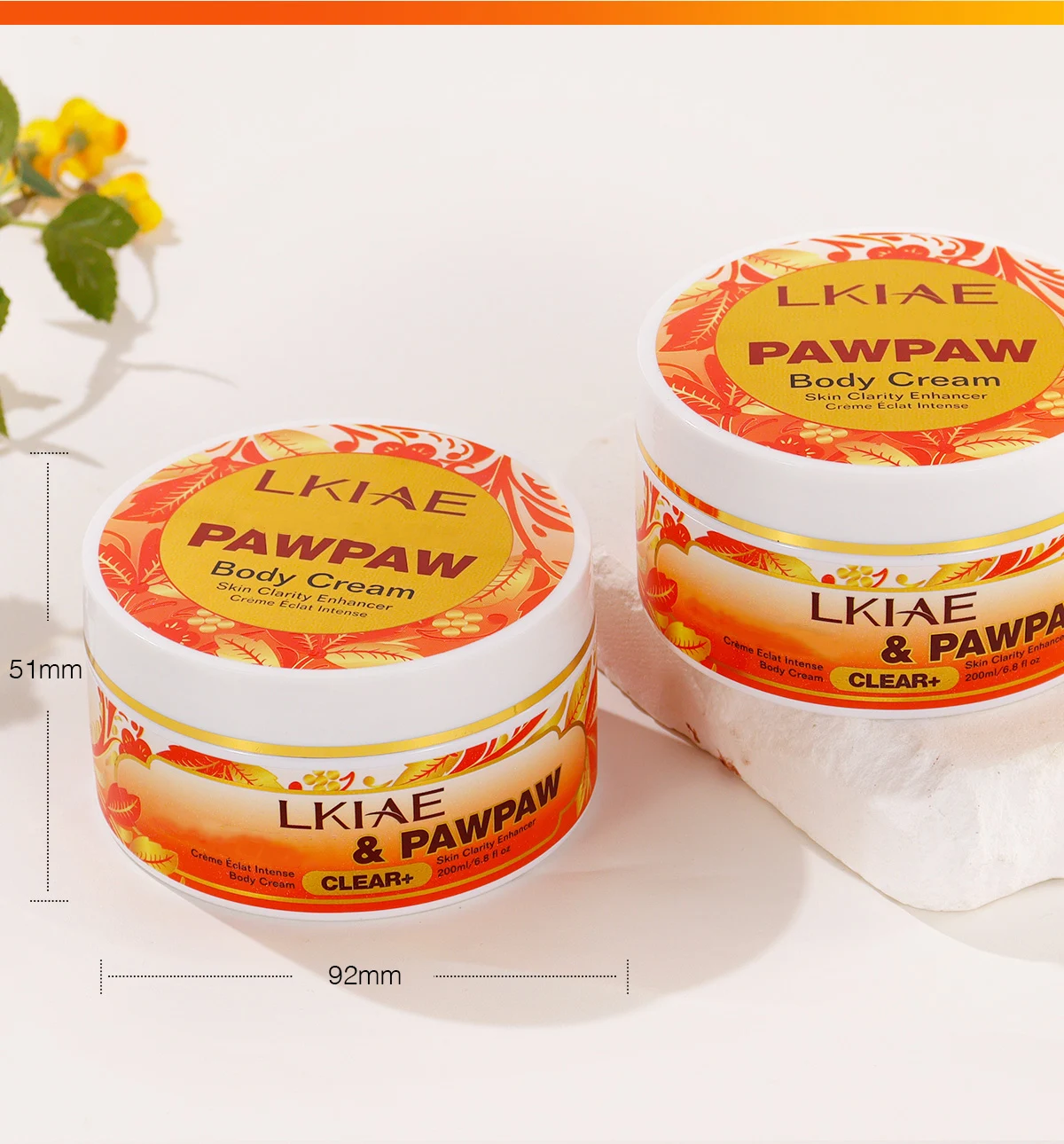LKIAE Pawpaw Lightening Body Cream, With Carrot Oil, Deeply Moisturizing, Smooth Skin, Anti Dark Spots, Hyperpigmentation, 200ml