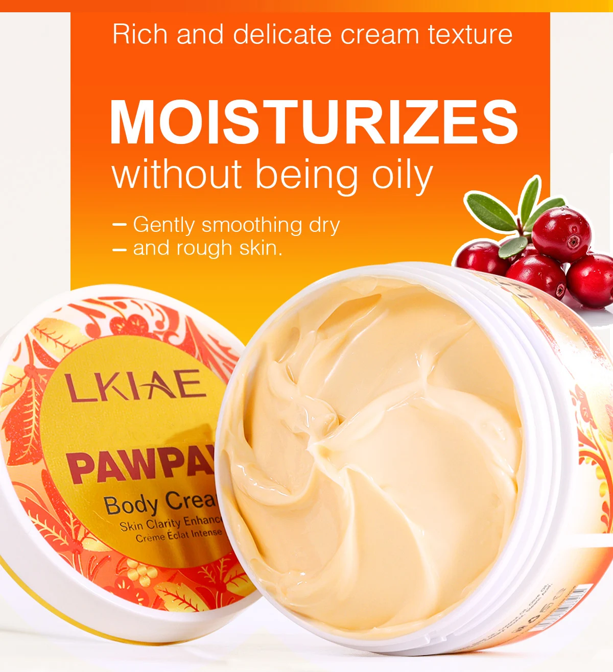 LKIAE Pawpaw Lightening Body Cream, With Carrot Oil, Deeply Moisturizing, Smooth Skin, Anti Dark Spots, Hyperpigmentation, 200ml