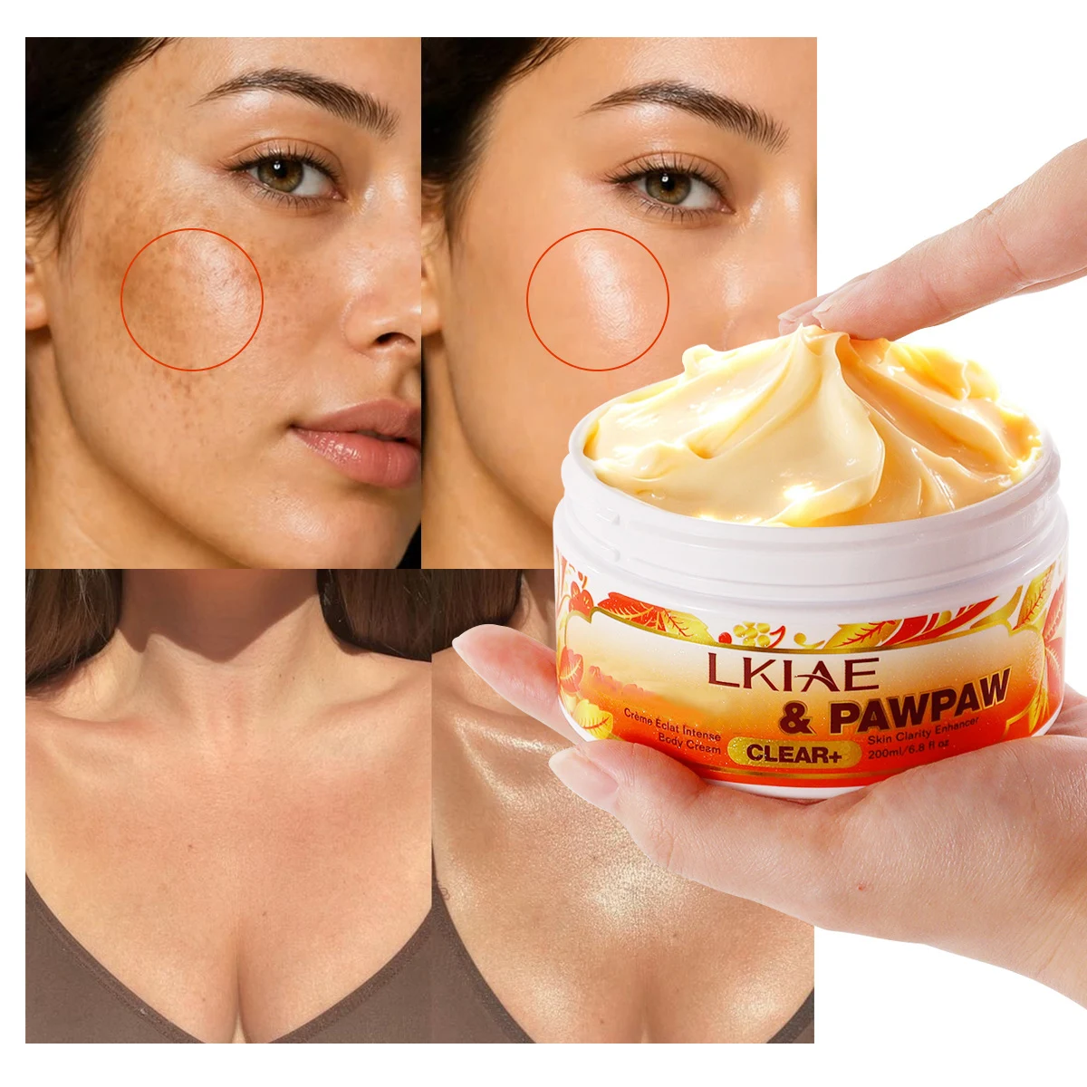 LKIAE Pawpaw Lightening Body Cream, With Carrot Oil, Deeply Moisturizing, Smooth Skin, Anti Dark Spots, Hyperpigmentation, 200ml