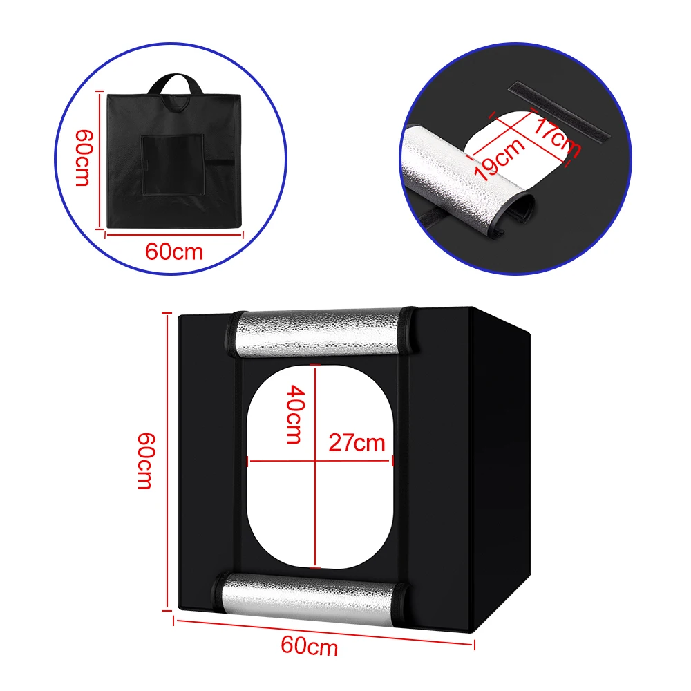 Yizhestudio 60cm Photo Studio Box Led Lightroom Dimmable Folding Softbox Light Tent with 4 Colors Backdrops for Fotografico