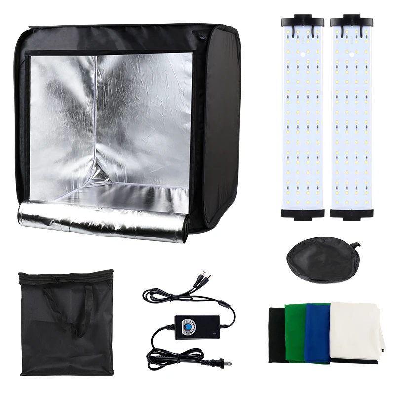 Yizhestudio 60cm Photo Studio Box Led Lightroom Dimmable Folding Softbox Light Tent with 4 Colors Backdrops for Fotografico