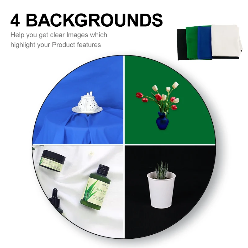 Yizhestudio 60cm Photo Studio Box Led Lightroom Dimmable Folding Softbox Light Tent with 4 Colors Backdrops for Fotografico