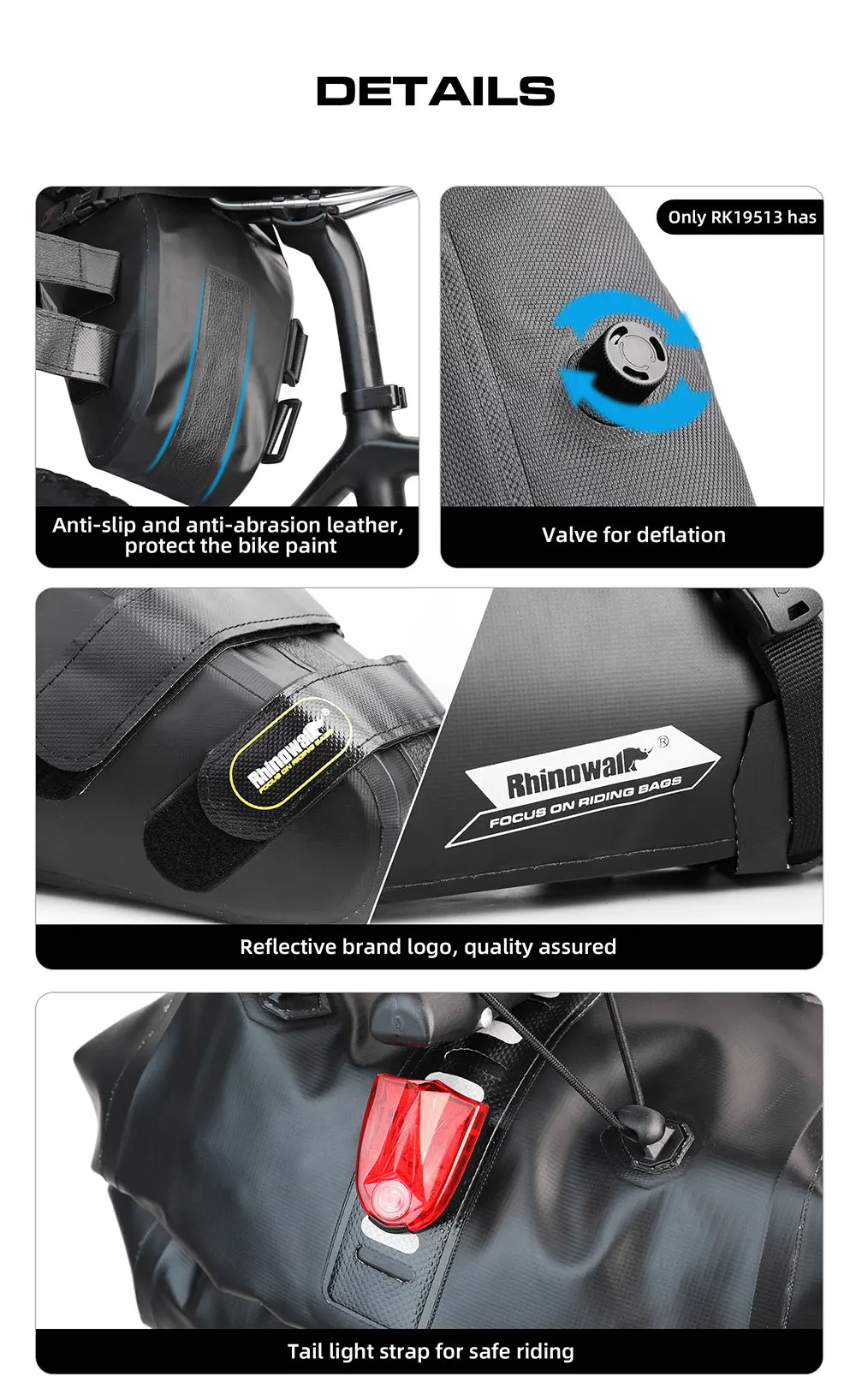 Rhinowalk Bike Bag 100% Waterproof Bicycle Saddle Bag 5L/10L/13L Reflective Foldable Tail Rear Bag MTB Cycling Trunk Pannier