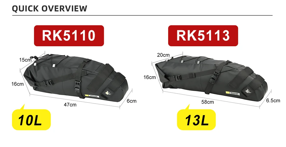 Rhinowalk Bike Bag 100% Waterproof Bicycle Saddle Bag 5L/10L/13L Reflective Foldable Tail Rear Bag MTB Cycling Trunk Pannier