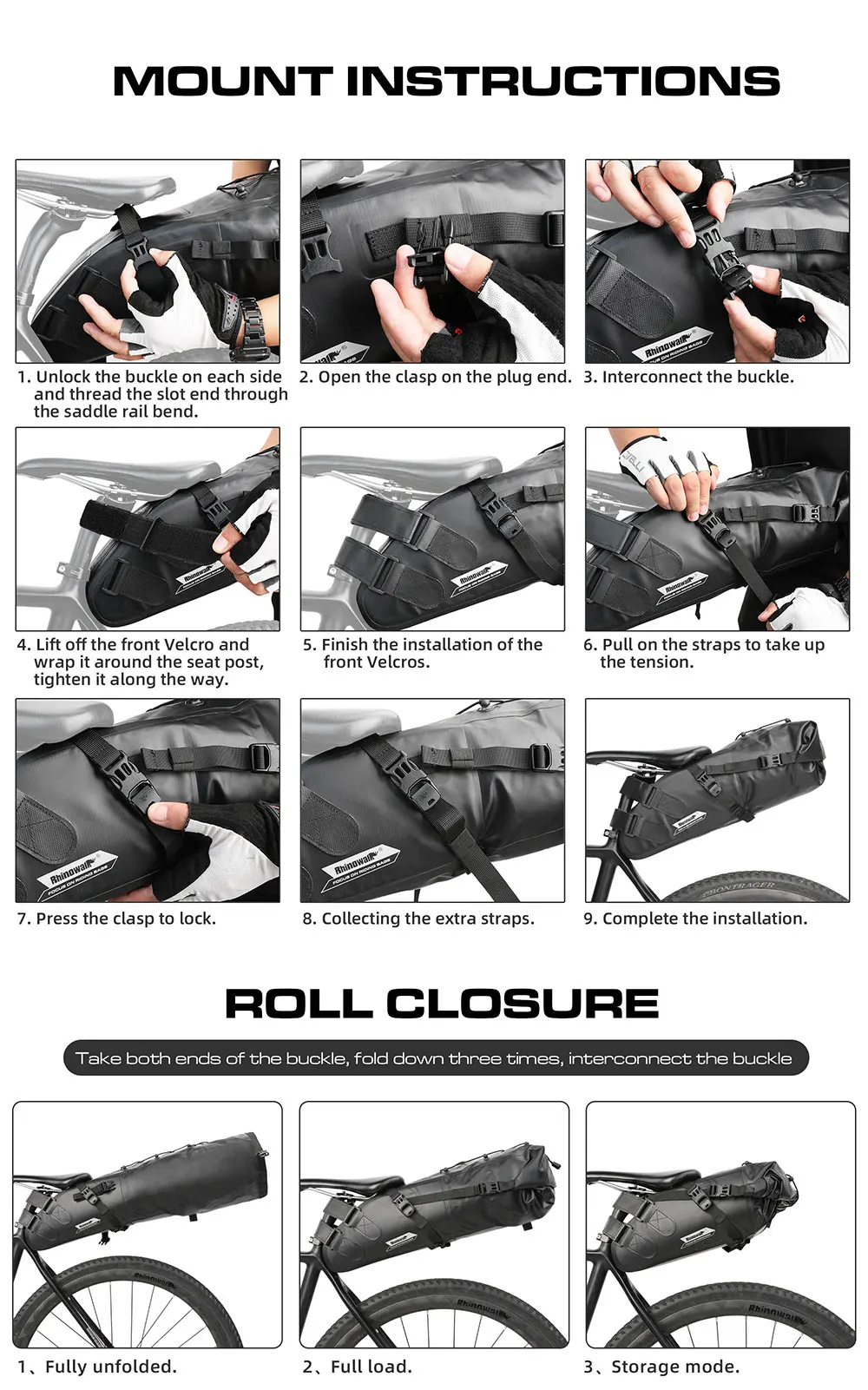 Rhinowalk Bike Bag 100% Waterproof Bicycle Saddle Bag 5L/10L/13L Reflective Foldable Tail Rear Bag MTB Cycling Trunk Pannier