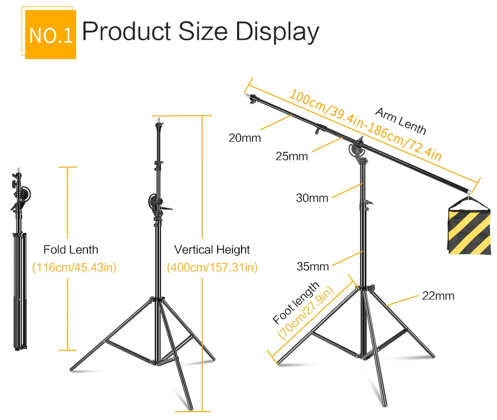 Light C Stand 1.6-4M Metal Tripod Crossbar Arm Magic Photography Equip Heavy Duty Studio Photo Accessory lighting Boom Arm