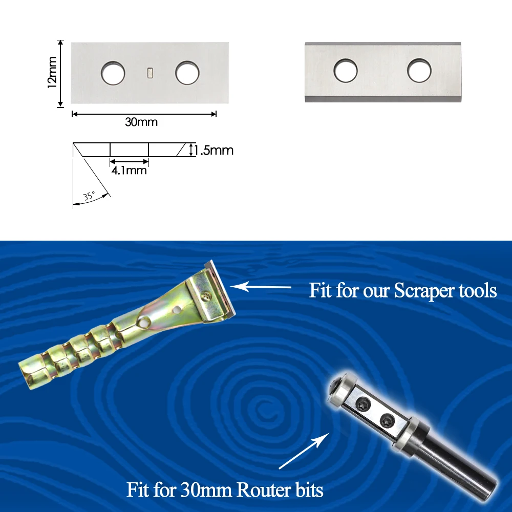 Square 30x12x1.5mm 1.18 inch Carbide Inserts Cutter Blades 2 Edges for Woodworking Groove Helical Planer