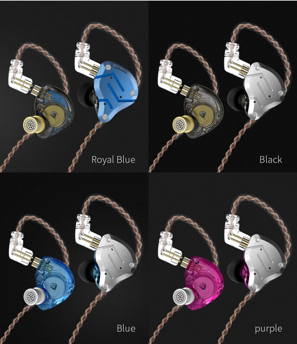 KZ ZS10 Pro Gold Earphones 4BA+1DD Hybrid 10 drivers HIFI Bass Earbuds In Ear Monitor Headphones Noise Cancelling Metal Headset