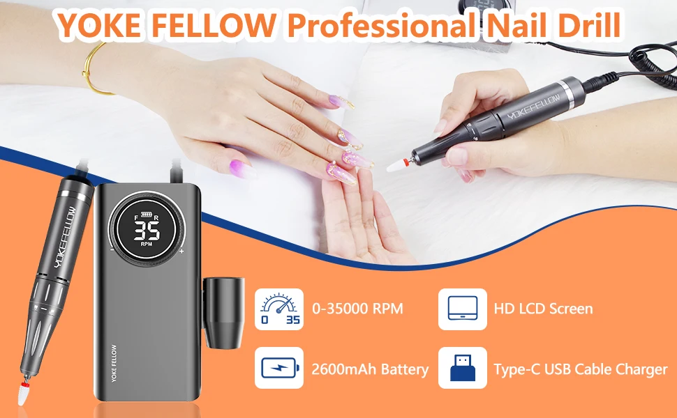 35000RPM Nail Drill Machine Portable Rechargeable Electric Nail File With HD LCD Display Professional Nail Polisher For Manicure