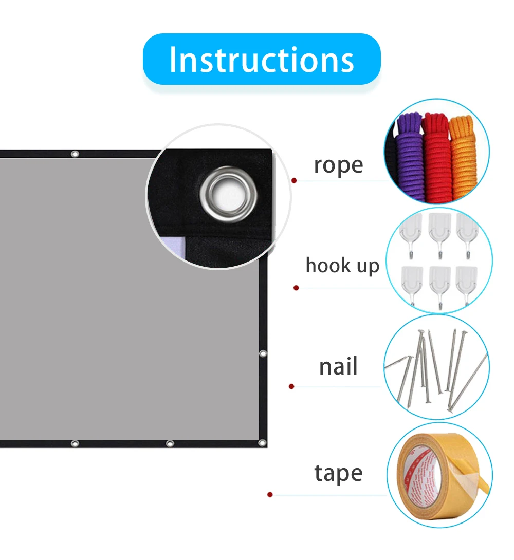 MIXITO Black Edge With Hole 16:9Gray Anti-light Projection Screen 30-133 Inch Outdoor Household Office Portable Projector Screen