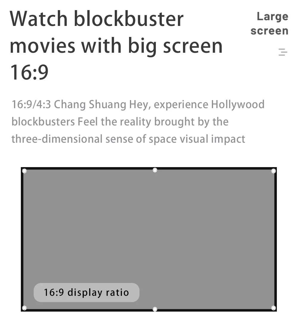 MIXITO Black Edge With Hole 16:9Gray Anti-light Projection Screen 30-133 Inch Outdoor Household Office Portable Projector Screen