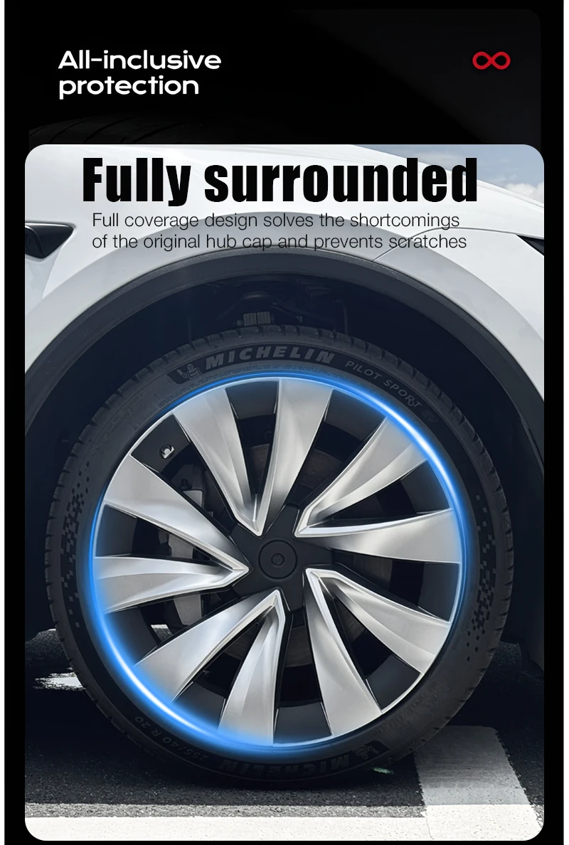 4PCS Wheel Cover 20 Inch for Tesla 2025 Model Y Juniper Performance Replacement Helix 2.0 Automobile HubCap Full Rim Accessories