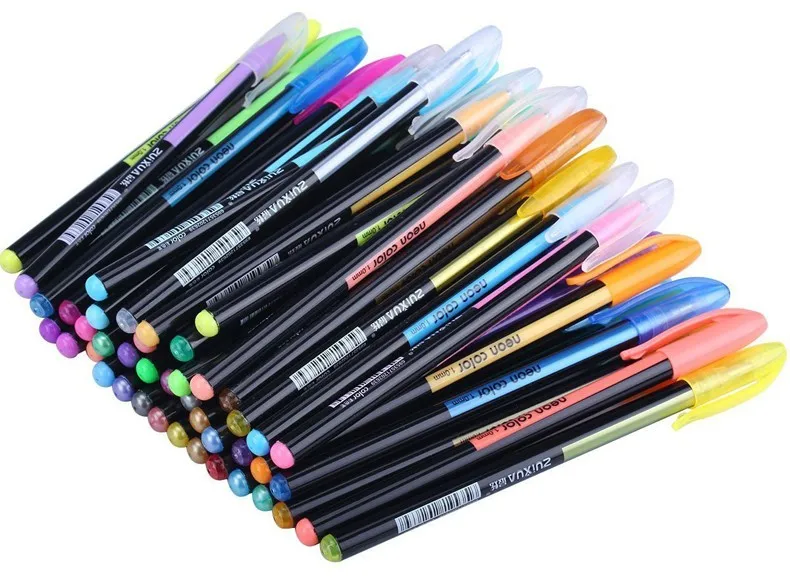 48pcs Colors Glitter Sketch Drawing Color Pen Markers Gel Pens Set Refill Rollerball Pastel Neon Marker Office School Stationery