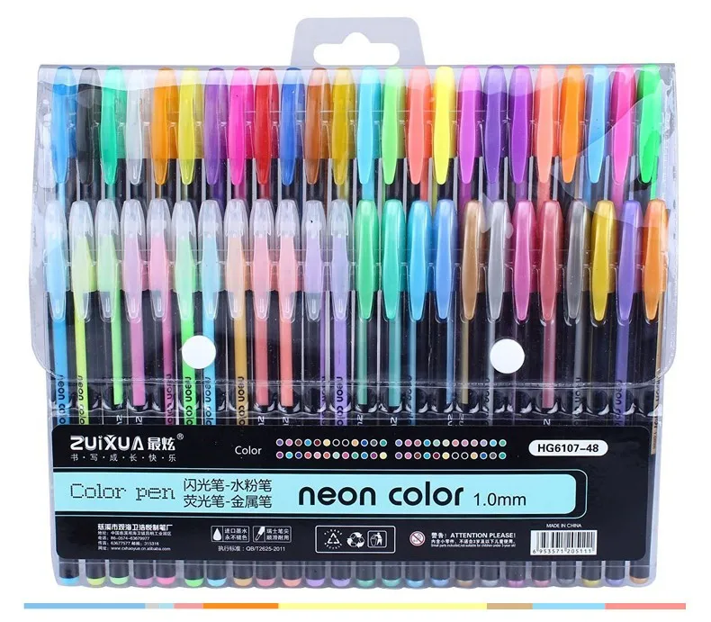 48pcs Colors Glitter Sketch Drawing Color Pen Markers Gel Pens Set Refill Rollerball Pastel Neon Marker Office School Stationery